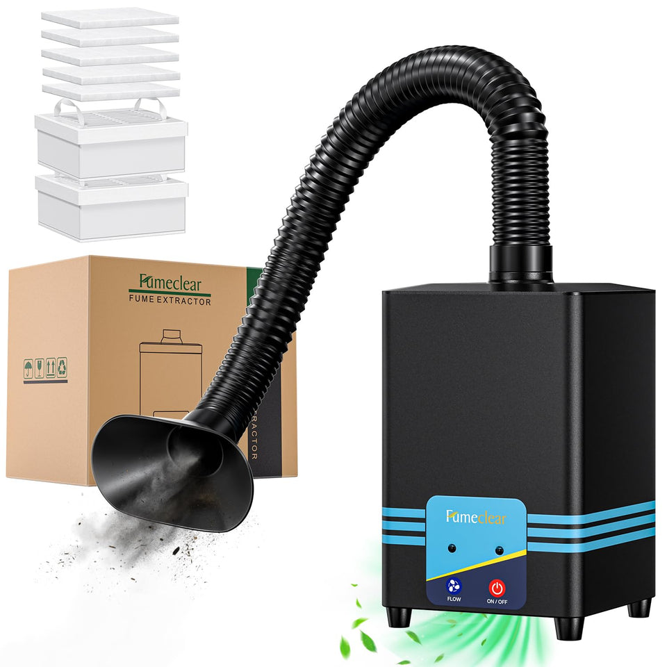 FumeClear FC-2001S front view with compact design and strong suction for small workspaces.