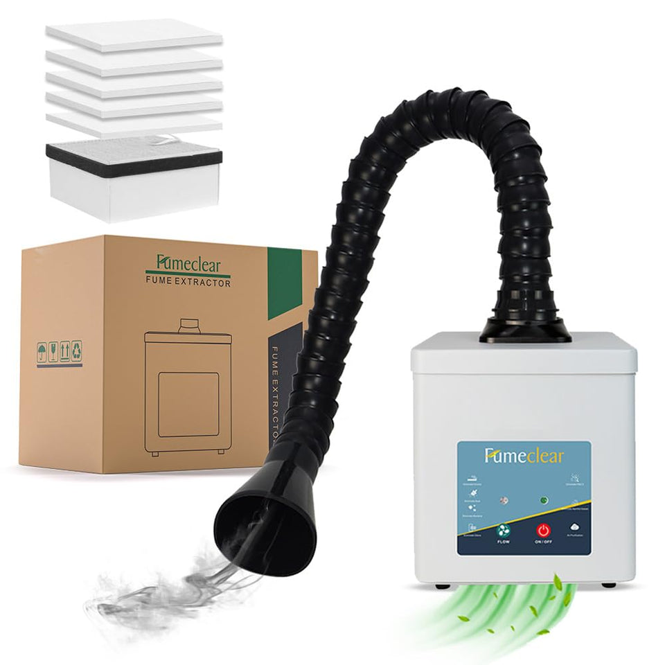 FumeClear FC2001A desktop solder fume extractor maintaining clean workspace