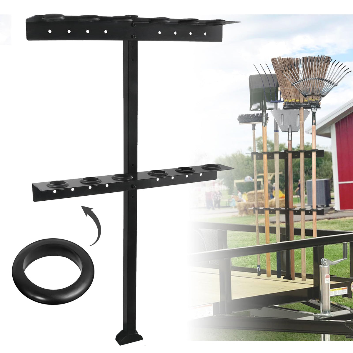 Fumingpal trailer tool rack with six holes keeps shovels organized for trailers.