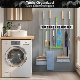 FunCee rustic wood look organizer on wall adds farmhouse charm while tidying tools.