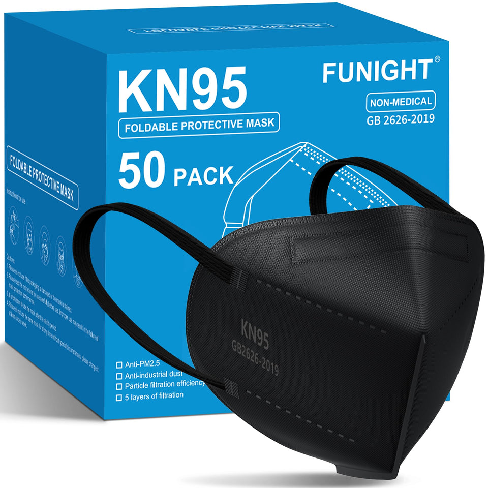 Funight KN95 mask front view highlights five-ply filtration for daily protection.