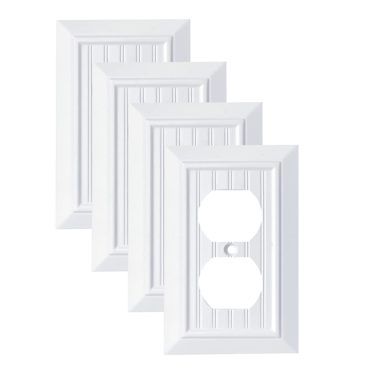 Funkiim Pure White beadboard wall plate 1-gang for clean outlets and modern look