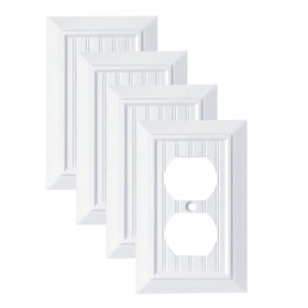 Funkiim Pure White beadboard wall plate 1-gang for clean outlets and modern look