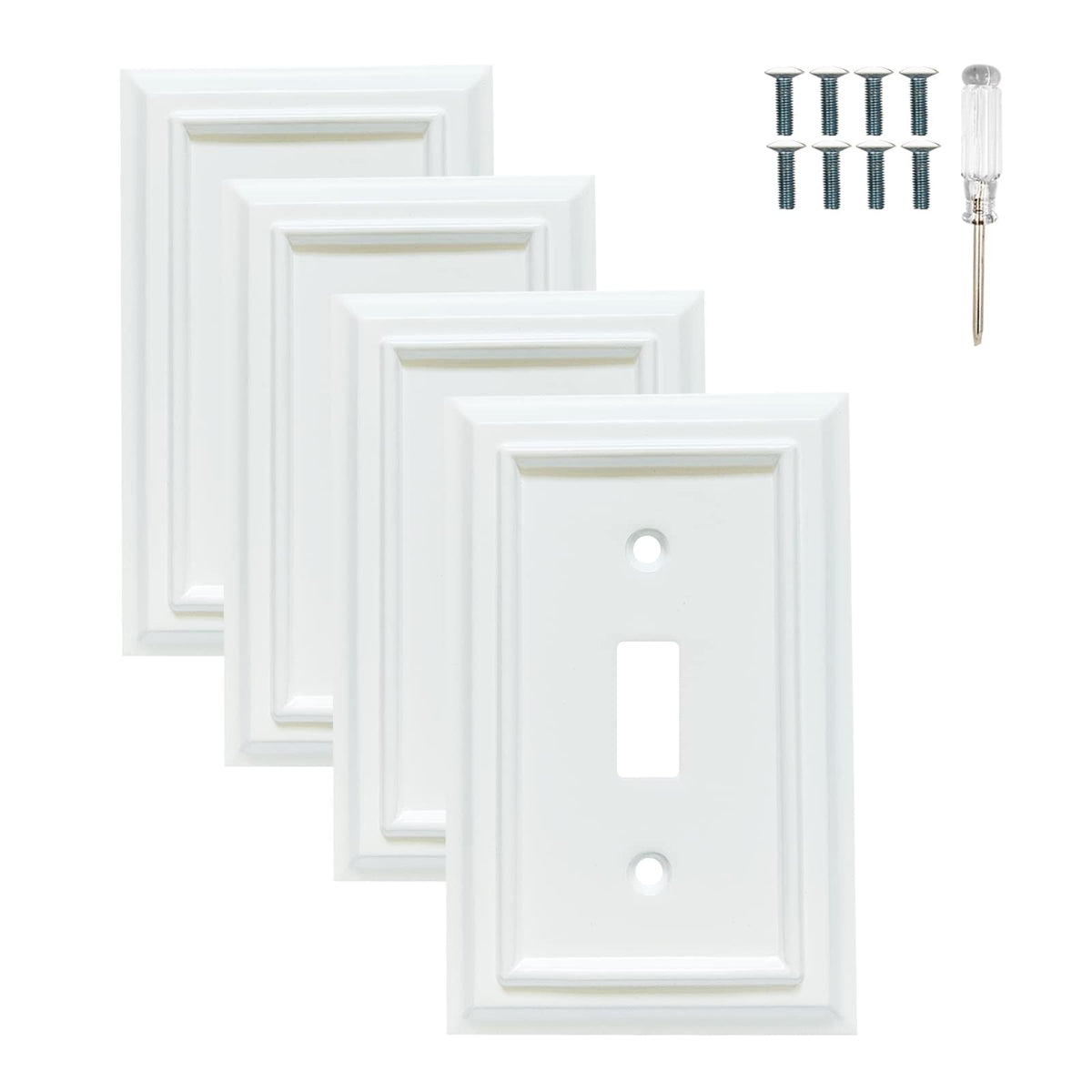 Funkiim white 1-gang toggle wall plate in a four-pack, easy to match any wall color