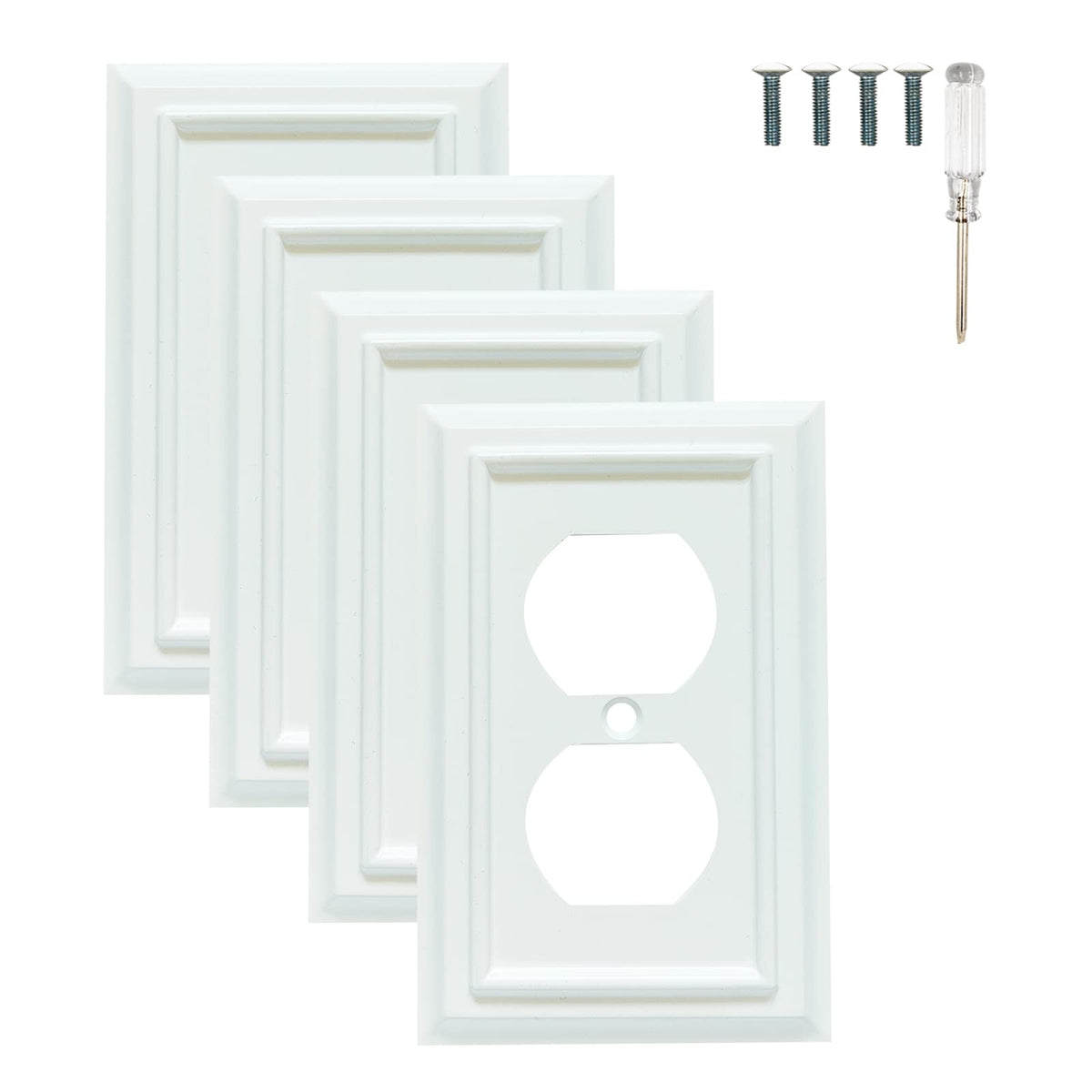 Funkiim bamboo fiber wall plate in white for duplex outlets with smooth gloss finish