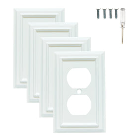 Funkiim bamboo fiber wall plate in white for duplex outlets with smooth gloss finish