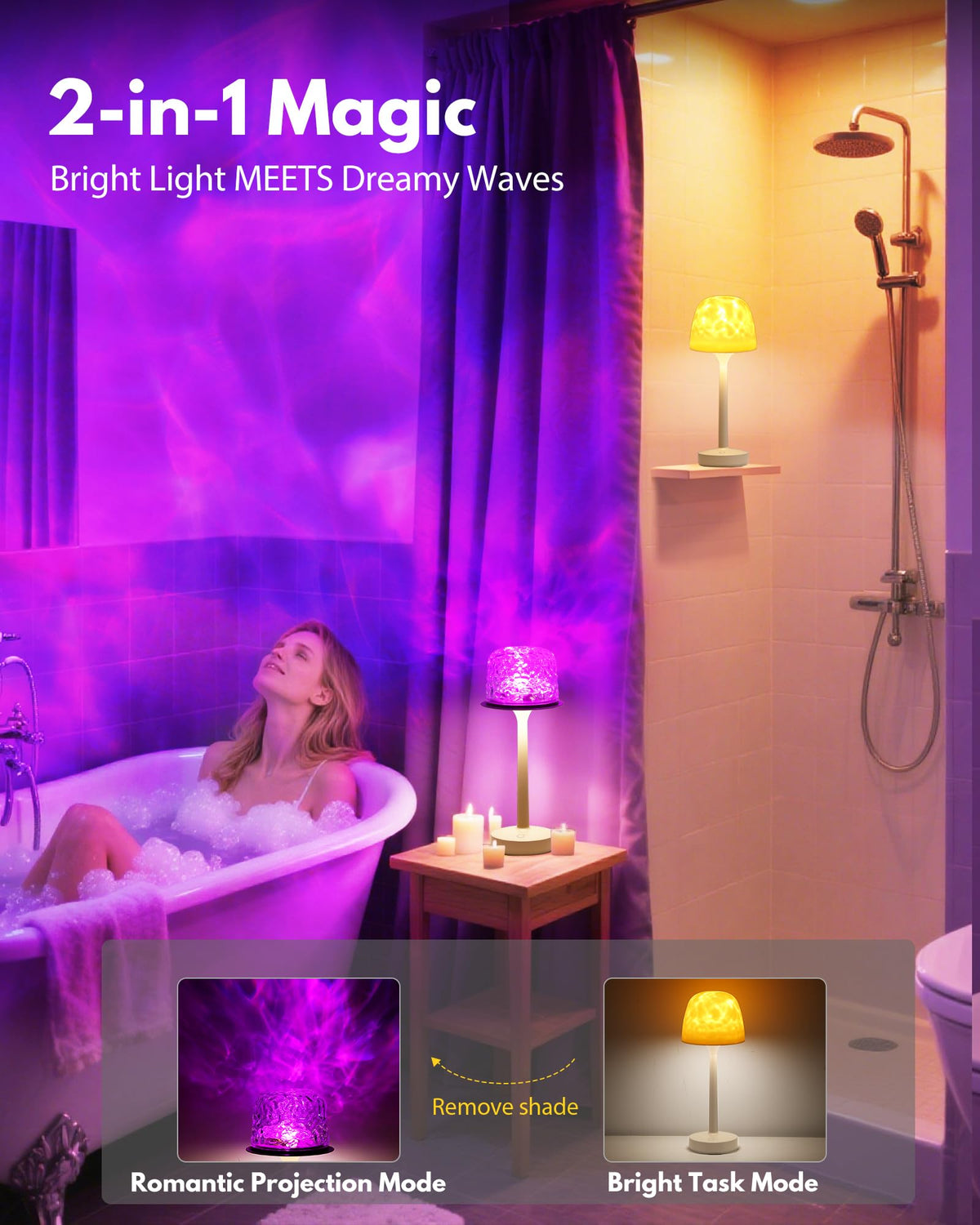 Funlenry Shower Lamp 16-color ocean wave projector for mood lighting.