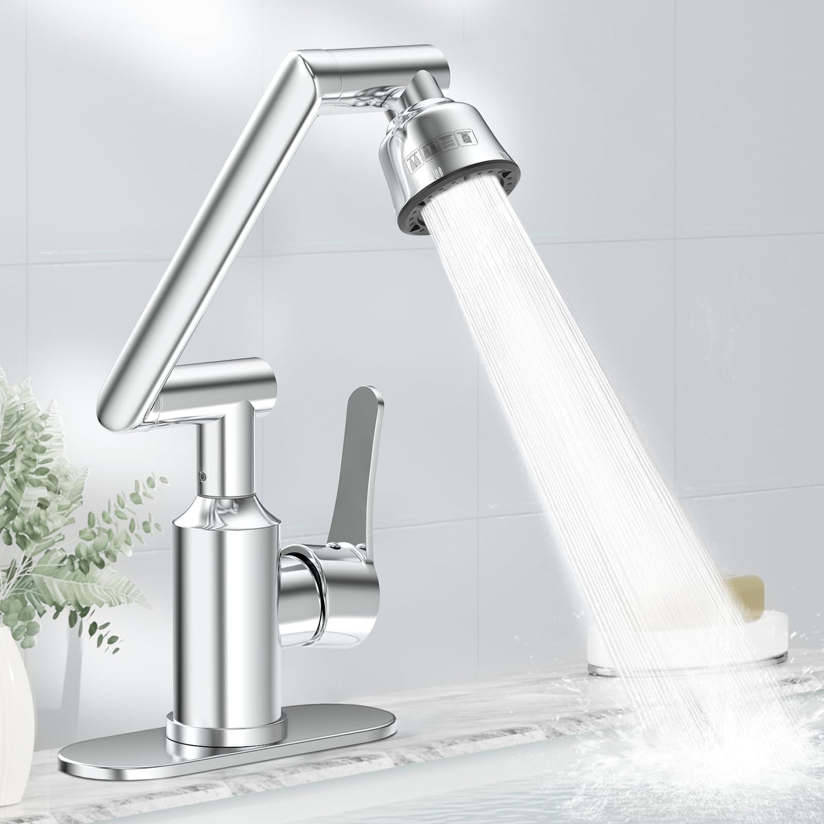 FunnyAir bathroom faucet with 1080° rotatable design for flexible reach.