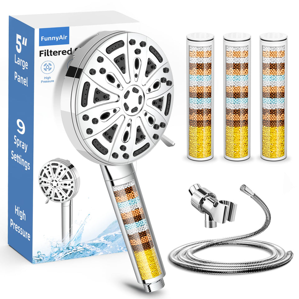 FunnyAir filtered handheld shower head in chrome finish for cleaner water