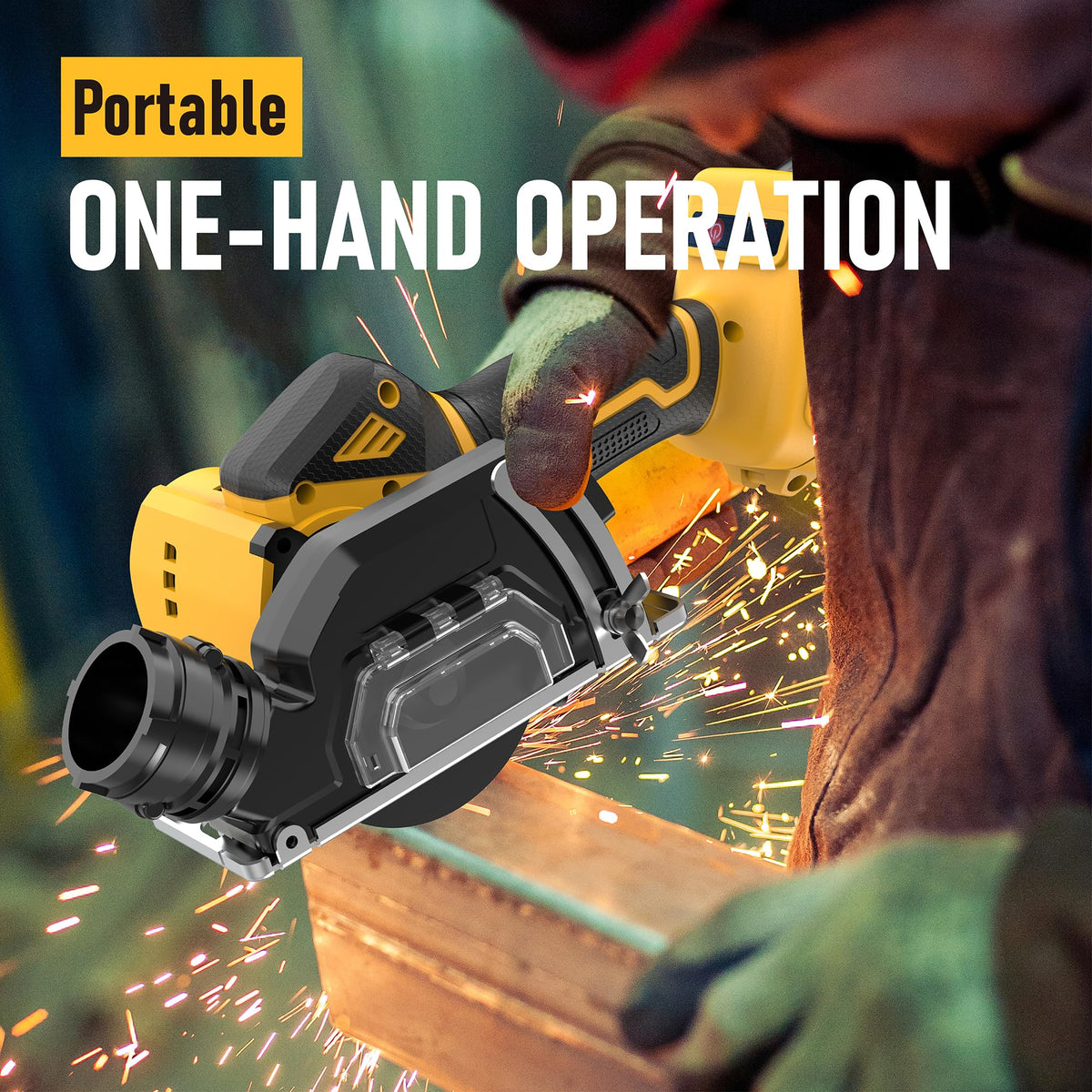 Funnywhale 3-inch mini circular saw showing quick blade change feature.