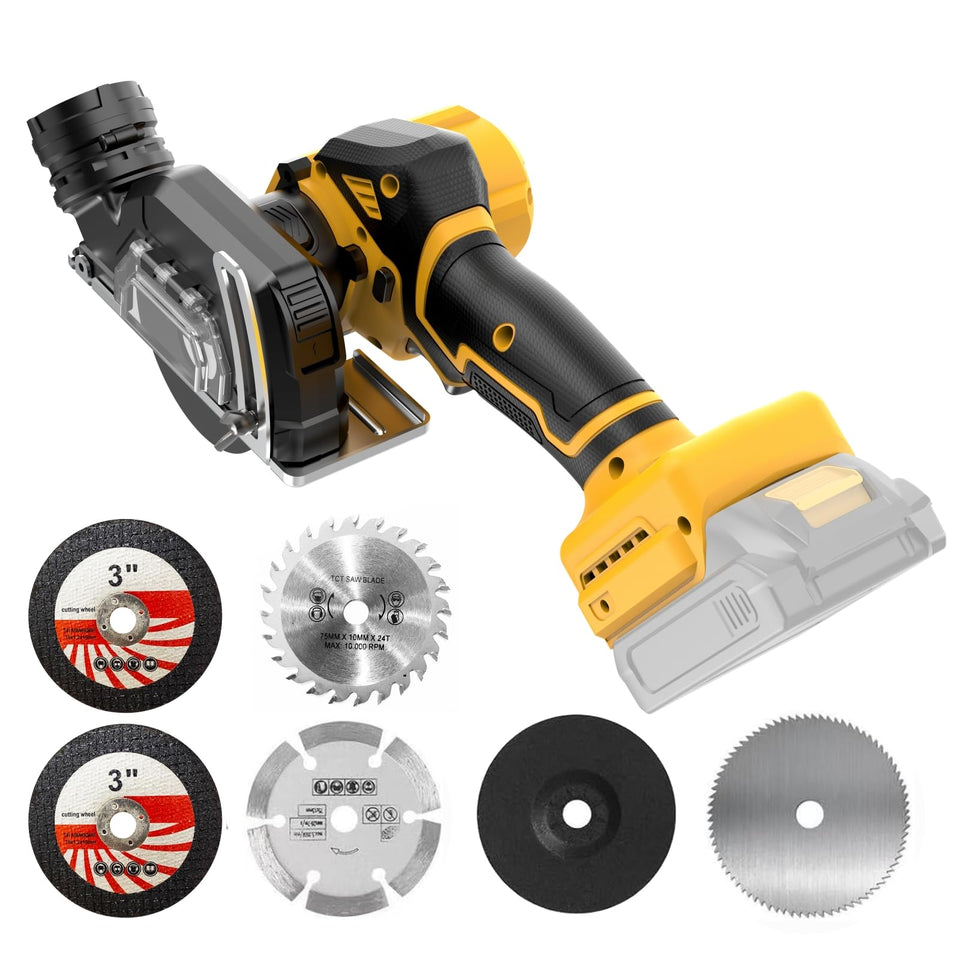 Funnywhale cordless cut off tool ready for DeWalt 20V MAX battery use, metal and wood tasks.