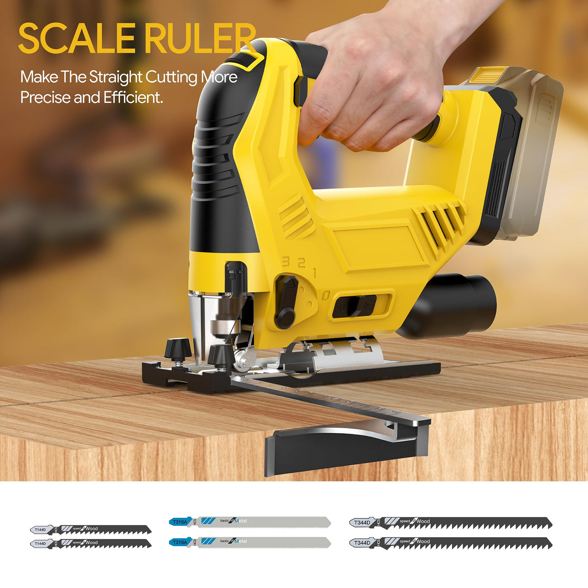 Funnywhale jigsaw includes six blades for diverse materials.