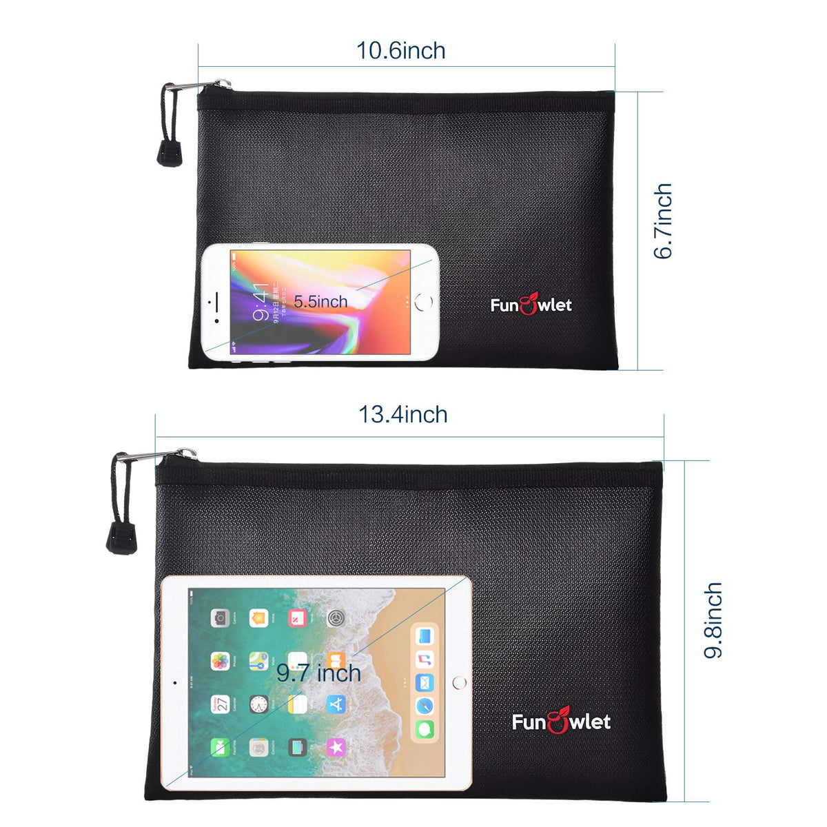 FunOwlet fireproof bag small 10.6x6.7 inches securely holds cash and passport.
