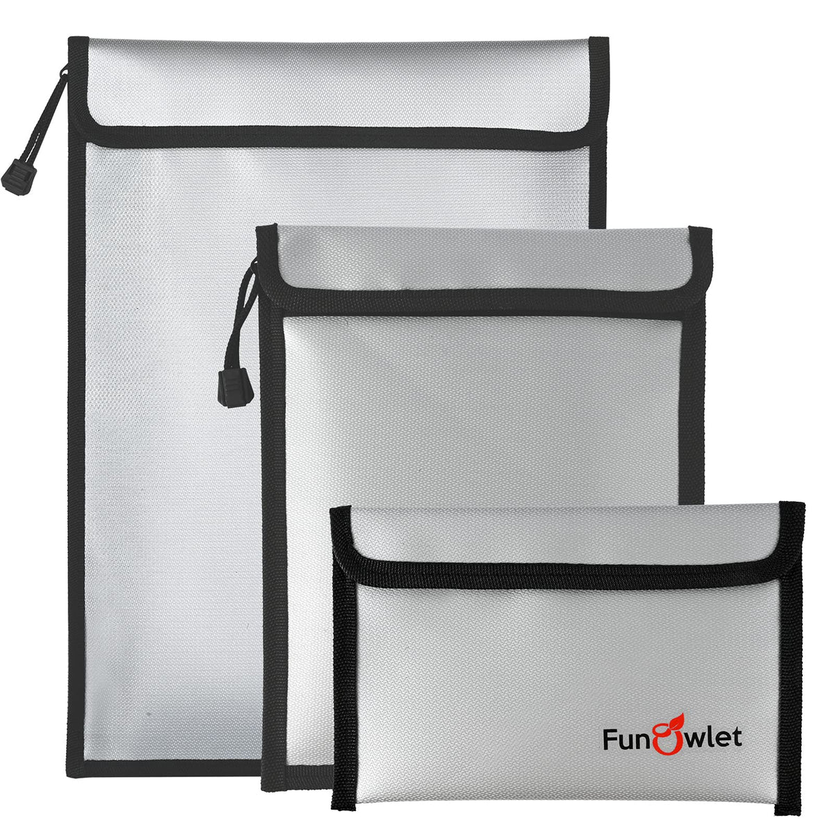 FunOwlet fireproof document bag, 15x11 inches, gray, ideal for protecting papers.