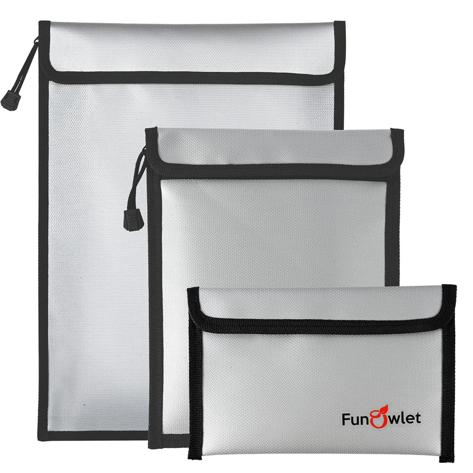 FunOwlet fireproof document bag, 15x11 inches, gray, ideal for protecting papers.