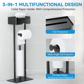 FUNPALA toilet paper holder stand accommodates four rolls for fewer refills.