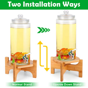 FUREEY bamboo stand supports glass dispensers for easy serving