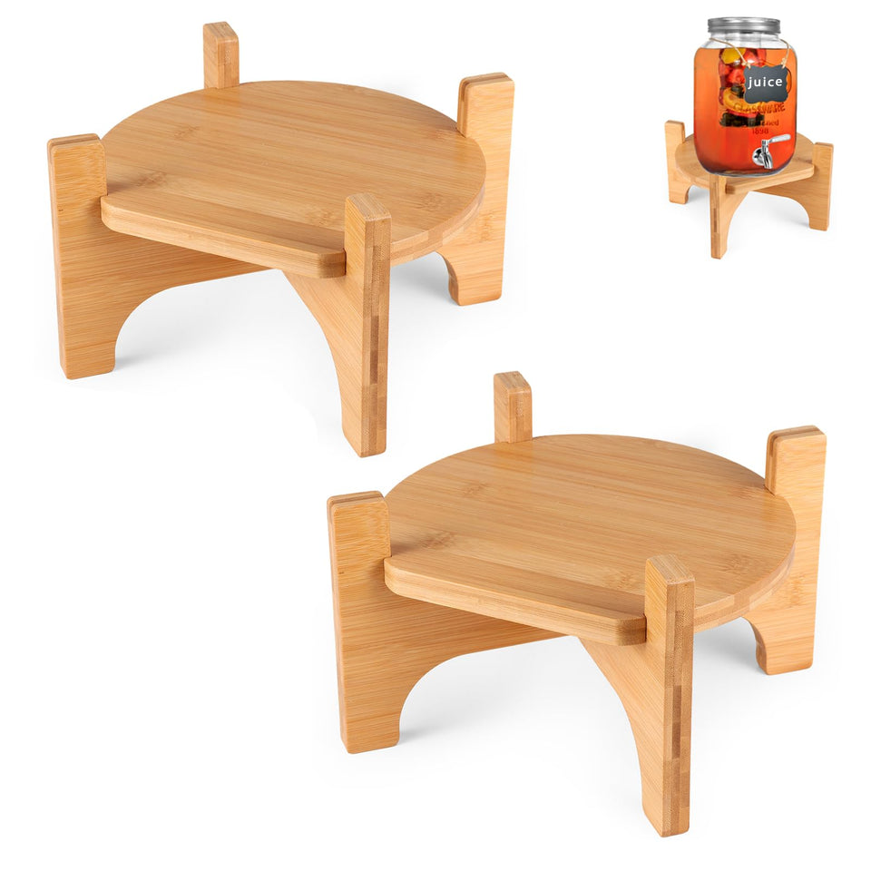 FUREEY drink dispenser stand in natural bamboo wood, two-pack, sturdy and stylish for gatherings.