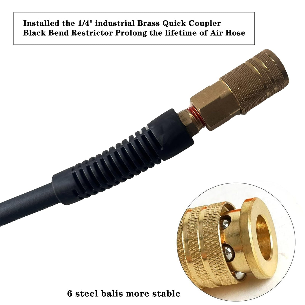 Furesn air hose 38in 100ft brass fittings close-up for corrosion resistance