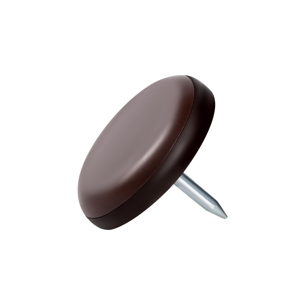 Furnigear brown nail-on sliders affixed to furniture legs.