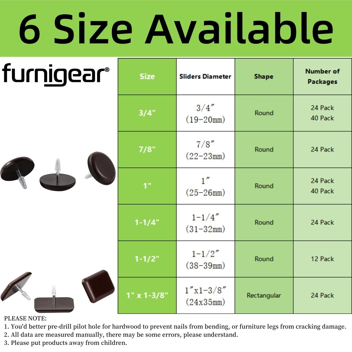 Furnigear nail-on sliders attached to a chair leg for smooth gliding.