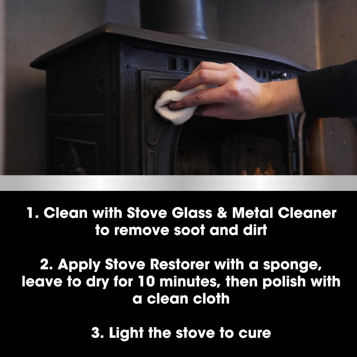 Furniture Clinic Stove Restorer sealing cured surface to prevent flaking on cast iron.