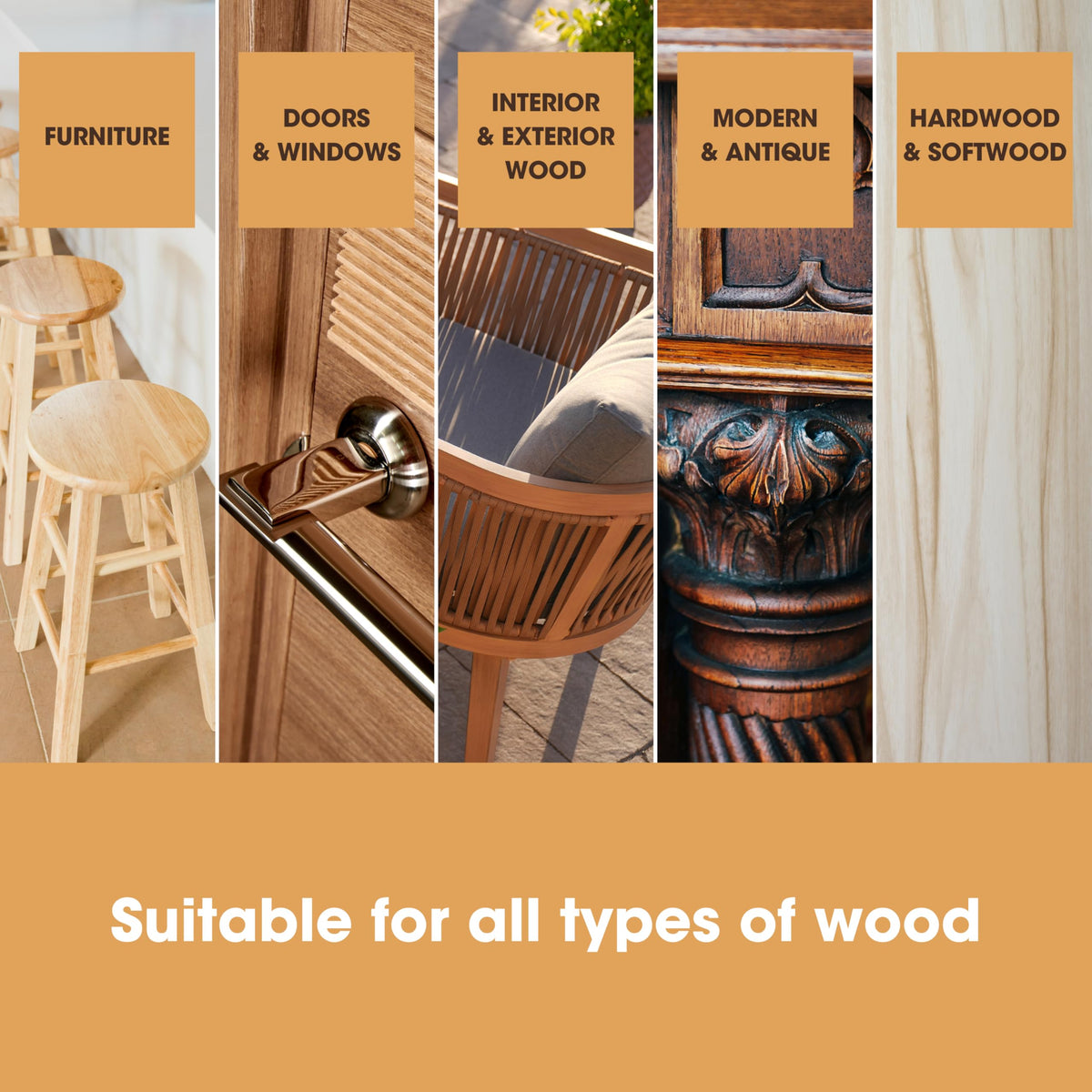 Furniture Clinic Wood Stain color palette shows versatile finishes.
