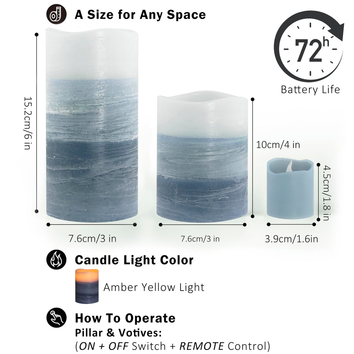 FURORA LIGHTING blue ombre flameless candles accentuate mantel displays.