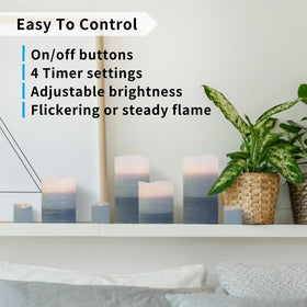 FURORA LIGHTING blue ombre flameless candles with remote enable easy brightness control.
