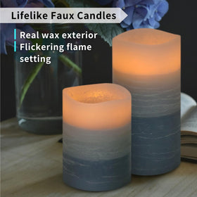 FURORA LIGHTING blue ombre flameless votives 4-pack add subtle glow to shelves.