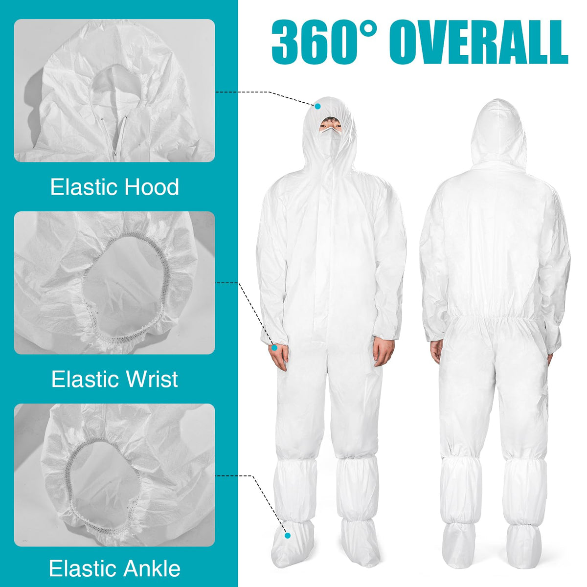 FURWEY coveralls with shoe covers included help keep footwear clean during use.
