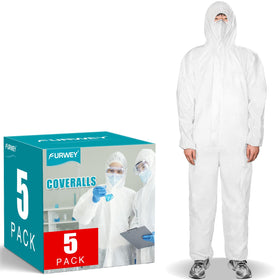 FURWEY Hazmat Suits 5 Pack front view shows full body coverage