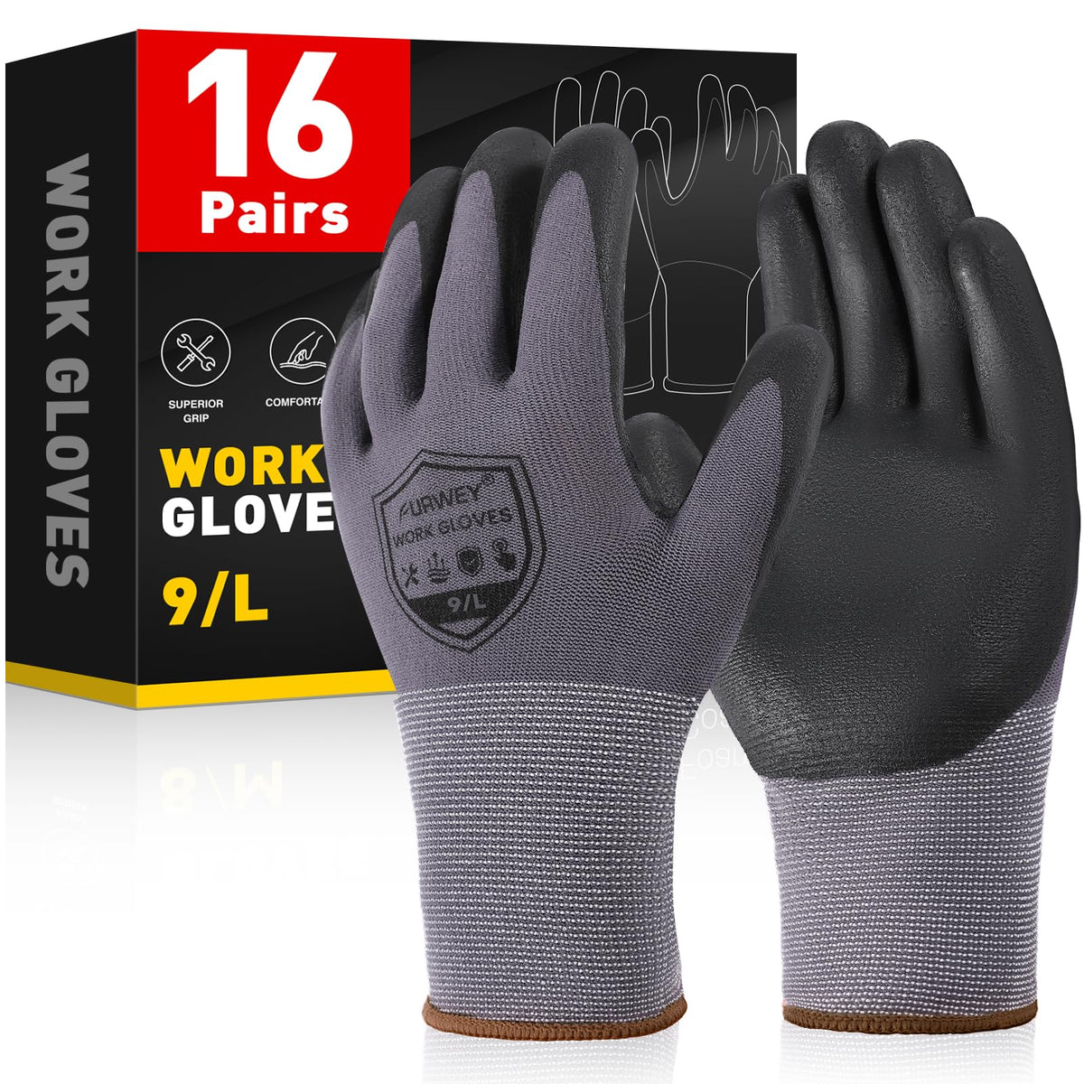 FURWEY safety gloves with microfoam nitrile palm for a secure grip in damp conditions.