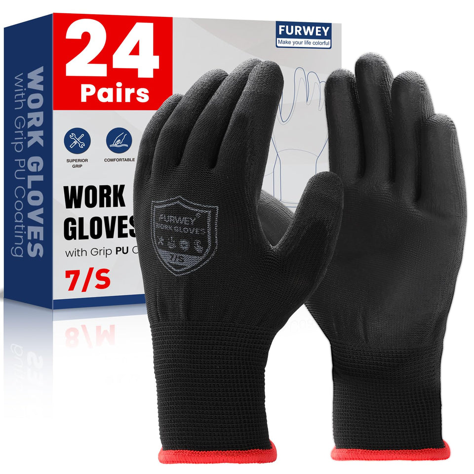 FURWEY safety gloves with PU coating provide a secure grip for tools and surfaces.