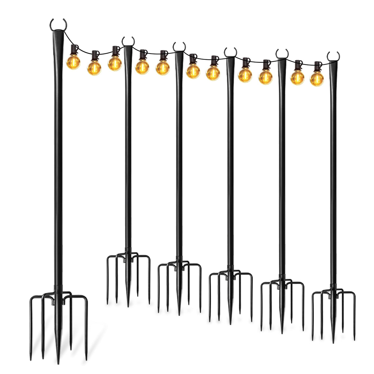 Fussion 6-pack outdoor light poles with cross spikes extend lighting reach for patios.