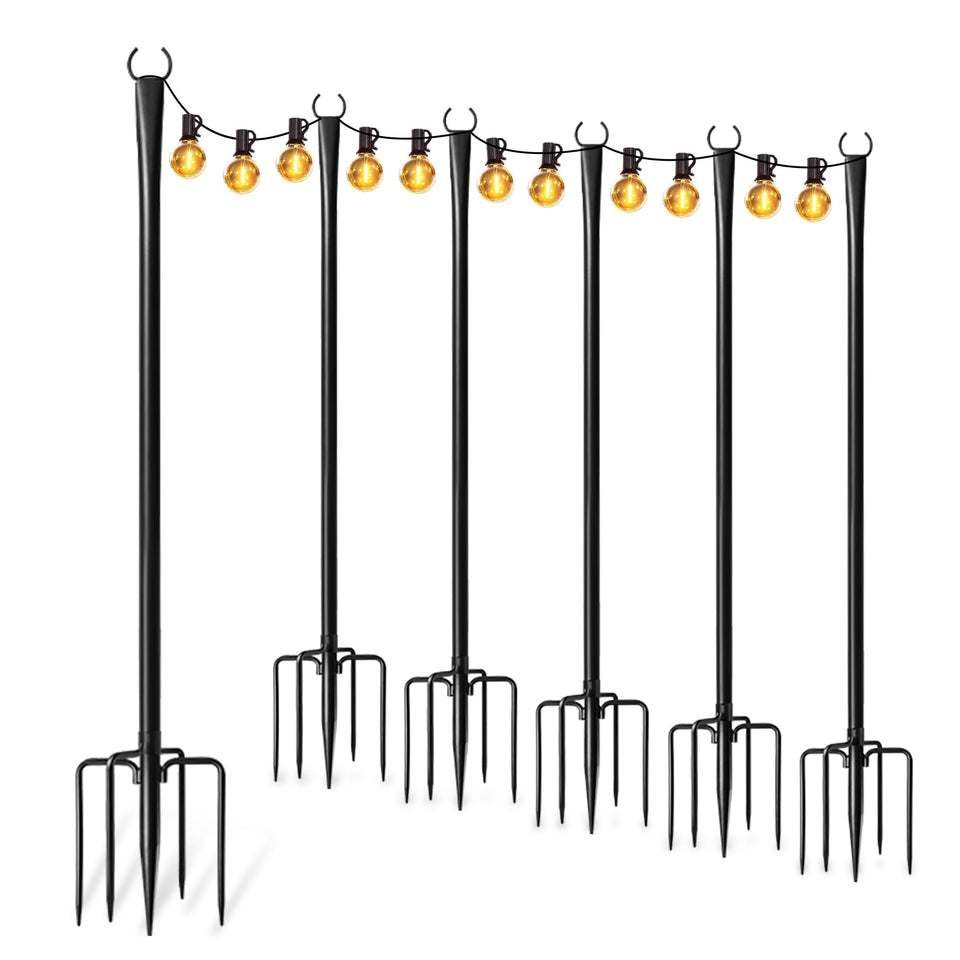Fussion 6-pack outdoor light poles with cross spikes extend lighting reach for patios.