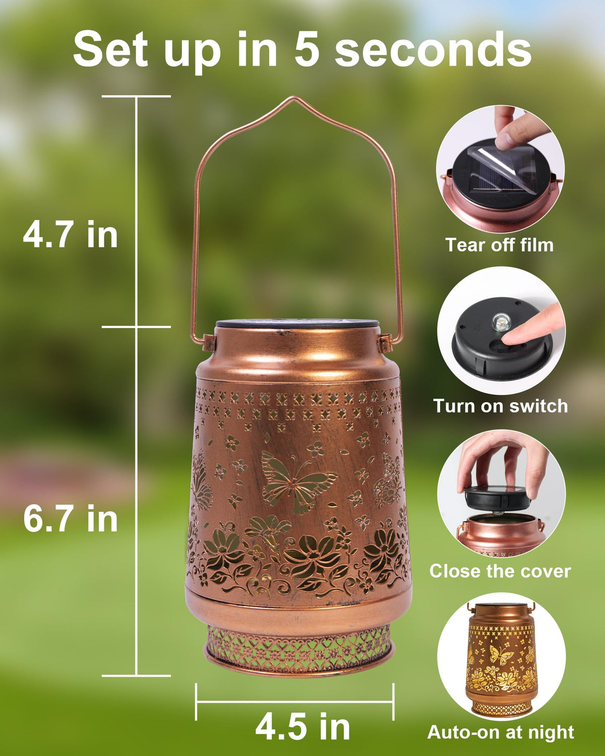 Fussion butterfly lantern hanging from a tree creates a charming focal point.