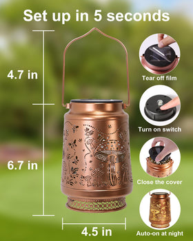 Fussion mushroom lantern with delicate metal veneer pattern adds charm.