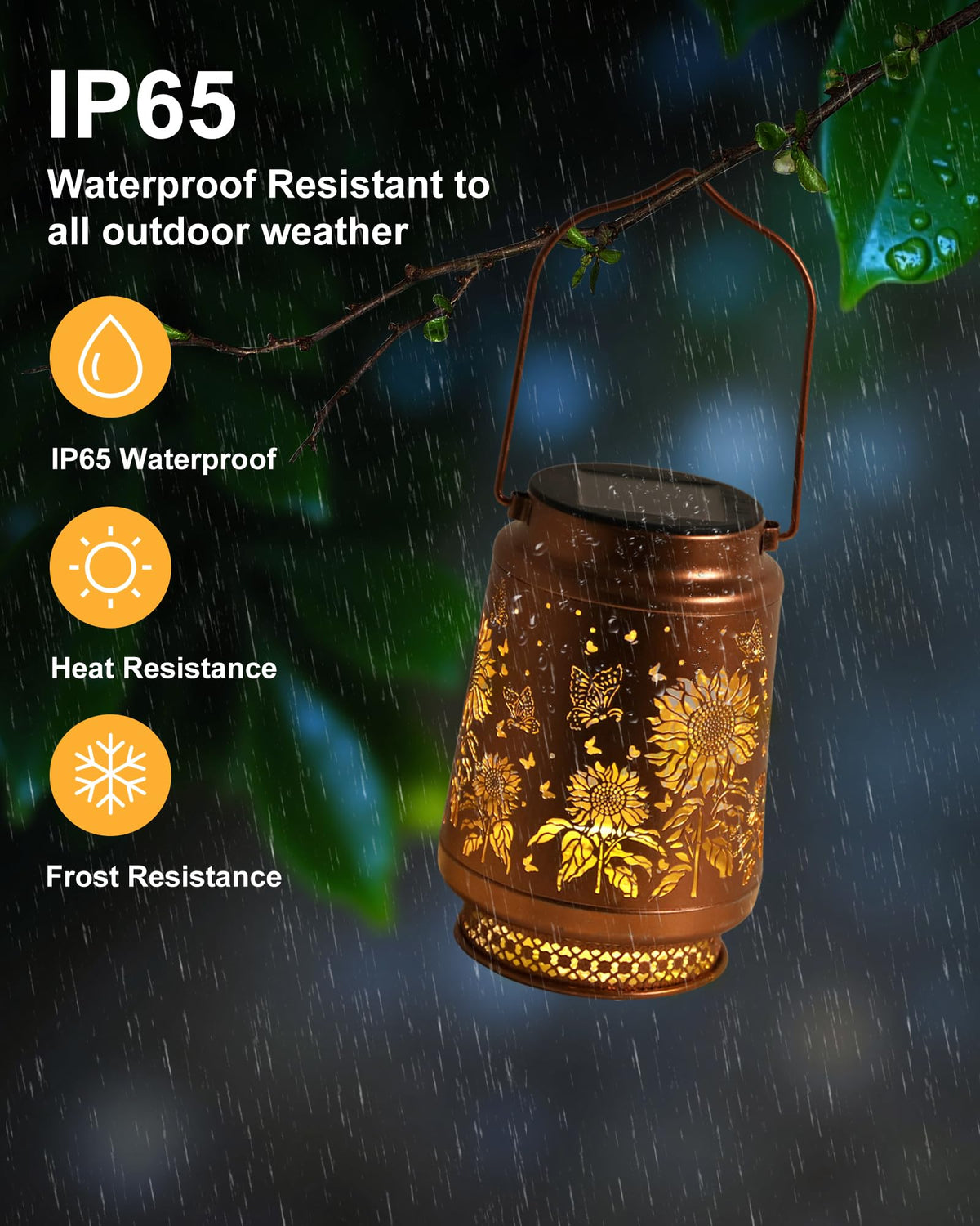 Fussion night glow image shows radiant sunflower lantern lighting up outdoor space