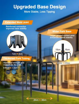 Fussion outdoor light pole with ground spikes for stable, wind-resistant setups