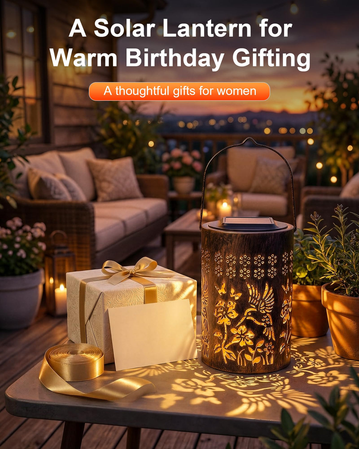 Fussion solar lantern copper finish adds vintage charm to patio settings