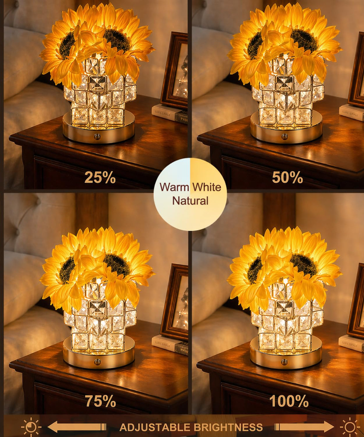 Fussion Sunflower Lamp offers warm natural and cool light options.