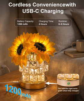 Fussion Sunflower Lamp vase-style design adds decorative charm.