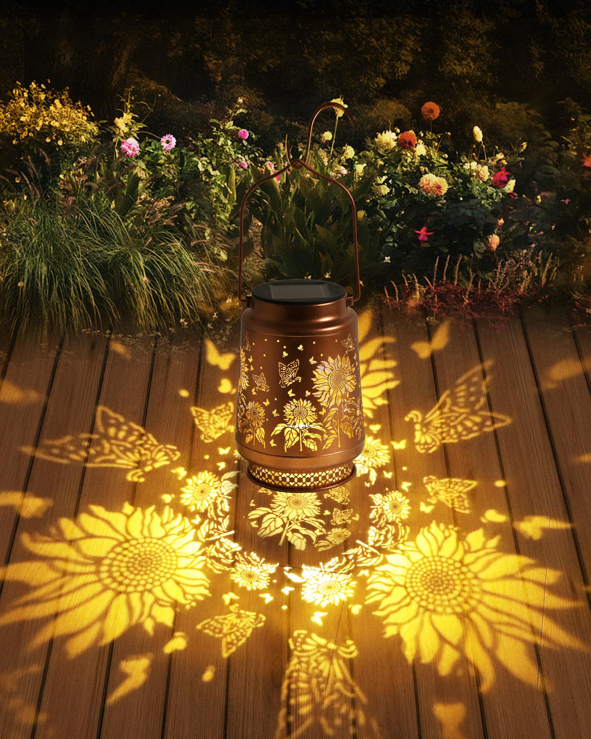 Fussion sunflower pattern closeup showcases detailed cutouts and warm illumination