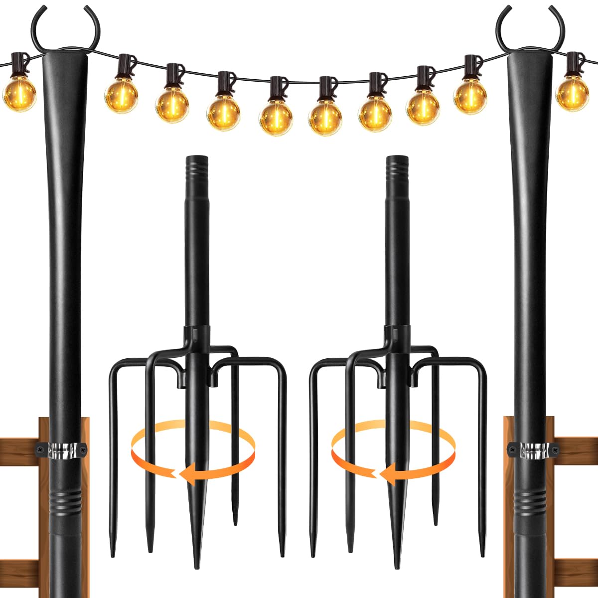 Fussion two-pack string light poles for outdoor setup extend lighting reach for patios
