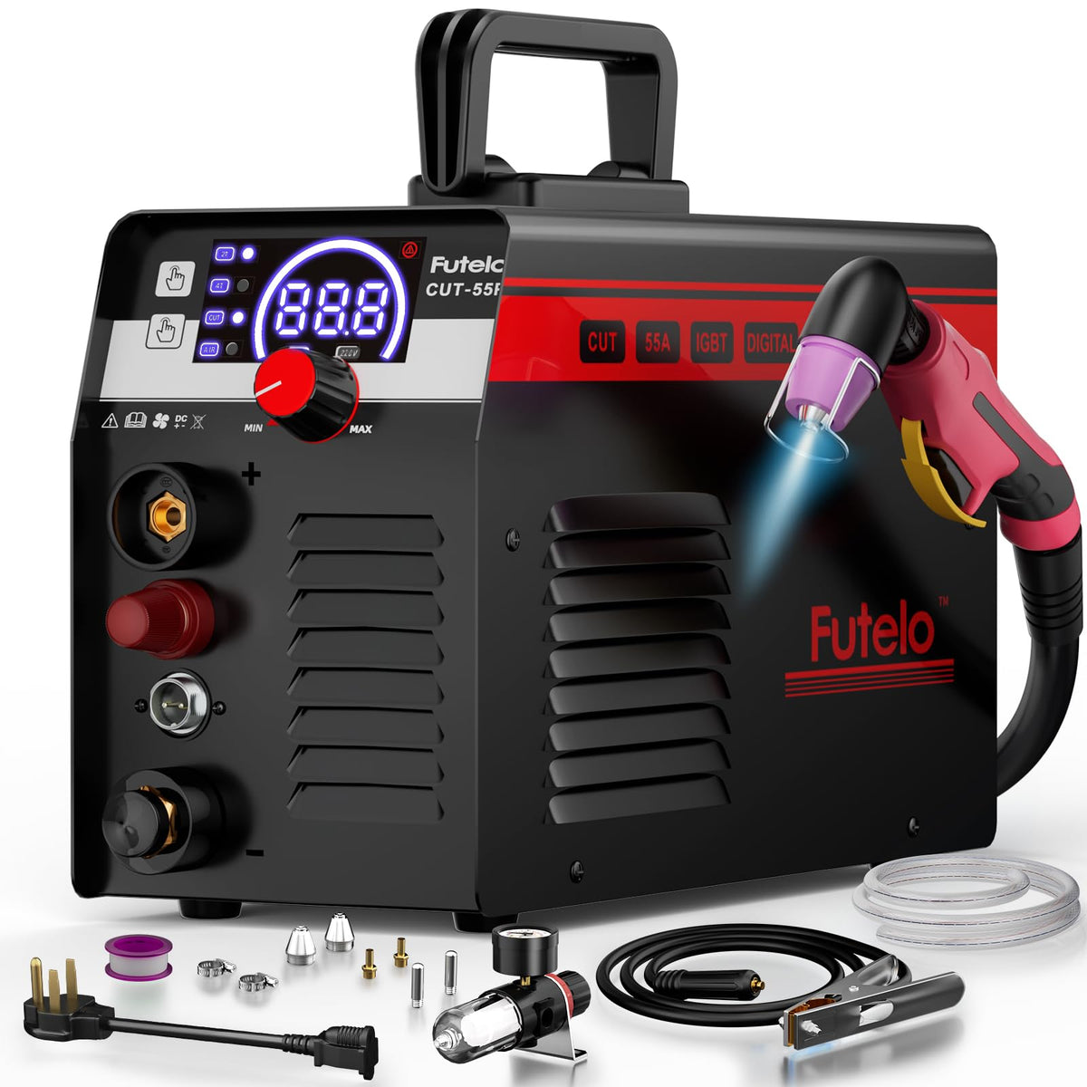 Futelo Plasma Cutter 55A front view showing compact design for on-site use