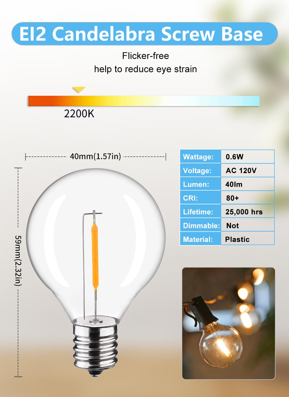 FUTIME G40 LED bulbs with shatterproof plastic for durable indoor and outdoor use