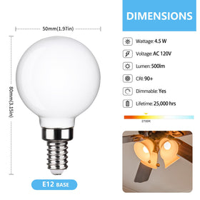 FUTIME milky-glass 2700K globe bulb enhances vanity or chandelier ambiance.