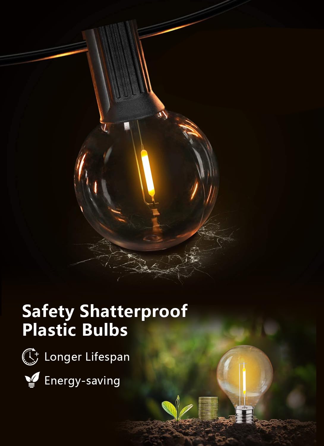 FUTIME outdoor-ready G40 bulbs for cozy patio string lights