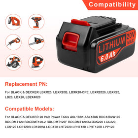 Futurebatt 6.0Ah 20V LBX20 battery delivers consistent energy for 20V tools.